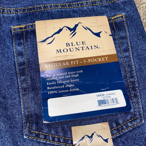 New Blue Mountain Mens Regular Fit Denim Jeans Size 34X32 Straight Leg, 5-pocket - Picture 4 of 12
